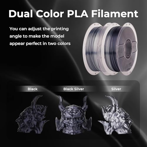 Image of AMOLEN Silk PLA 3D Printer Filament, Dual Color Black Silver PLA 1.75mm, Shiny Color Change Filament 3D Printing PLA Filament for Most FDM 3D Printer, 1kg Spool(2.2lbs)