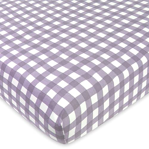 Image of HonestBaby Fitted Crib Sheets Fits Standard Mattress Bassinet, Mini Prints 100% Organic Cotton Baby Boys, Girls and Unisex (Legacy), Painted Buffalo Check Purple, One Size