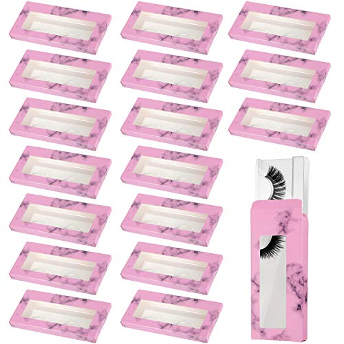 25 Pieces Empty Eyelashes Packaging Box Paper Eyelash Storage Box Marble Design Eyelashes Container with 25 Pieces Plastic False Eyelashes Tray for Eyelash Care 25 mm Strip Lashes