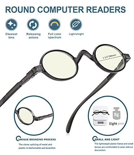 Blueless Vintage Round Blue Light Blocker Filtering Readers Small Lens (Red, 0.50) #TOP2