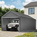 Carport, 10x20ft Heavy Duty Car Port, Portable Garage with Steel Frame, Carports Canopy Storage Shed Party Tent with Waterproof Tarp for Car Boat Truck (Grey)