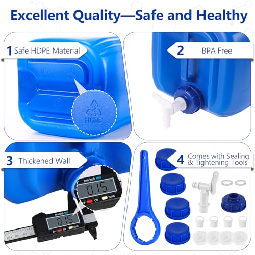 4 Tanks 5 Gallon Water Storage Containers,Total 20 Gallons Stackable Emergency Water Storage Long Term,Portable HDPE Water Jug with Great Sealing Performance for Emergency Management Outdoor Camping - Image 4