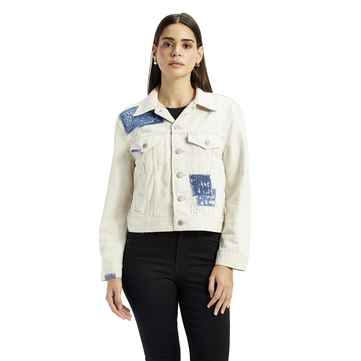 Levi's Women's Patchwork Off-White Trucker Jacket in white