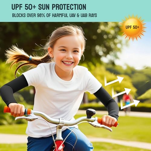 Image of Kids Arm Sleeves - Protective Arm Covers for Boys & Girls, Ages 5-13, UV Sun Protection, Perfect for Sports, Cycling, Running, and Outdoor Activities