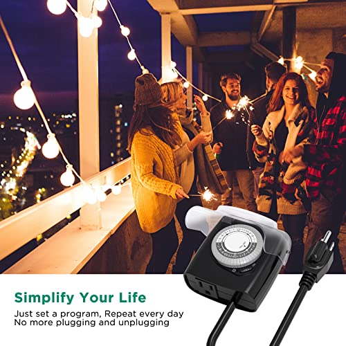 G-Homa Outdoor Mechanical 24 Hour Programmable Outlet, Waterproof Electrical Timer With Grounded Outlet, Plug In Switch With 18 Inch Extension Cord, Heavy Duty, 3/4Hp, Csa Listed #TOP4