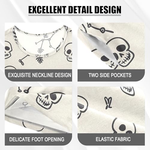 ALAZA Skeleton Sugar Skull Cartoon Style Pajamas Short Sleeve 2 Piece Sleepwear Top and Bottom Pajama Set Unisex4