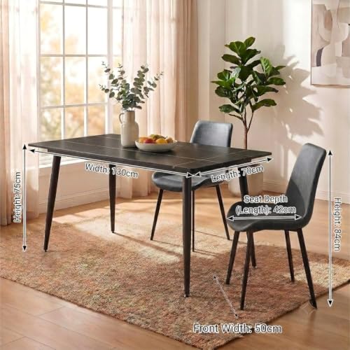 Image of Eclipse Four Seater Faux Marble Dining Set | 15mm Sintered Stone Dining Table | Upholstered Metal Chairs | Galaxy Black (DIY Assembly)