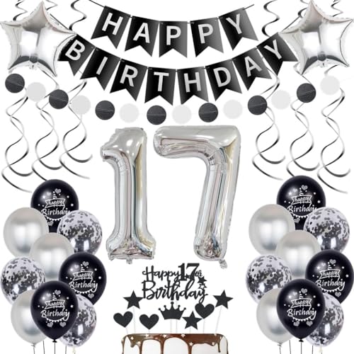 Argent Décoration 17 ans anniversaire Ballon 17 ans garçon fille Décoration anniversaire 17 ans garçon Noir Ballon 17 anniversaire Décoration Noir Argent fille garçon 17 ans Décoration gâteau