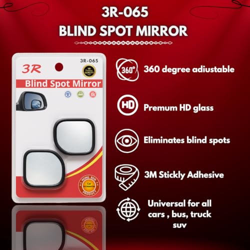 Image of DEZI 3R Blind Spot Mirrors HD Glass Car Accessories, 360 Safety Convex Rear View, Wide Angle Adjustable Mirror (2 Pcs) (3R-065, Triangle HD Convex)
