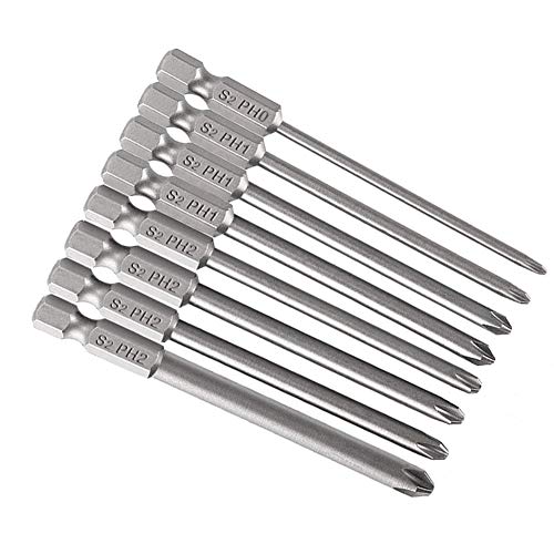 Image of Saiper 8pcs Magnetic Phillips Screwdriver Set Bits 75mm / 3-Inch Length | 1 /4 Inch Hex Shank Cross Head Screw Driver Bit S2 Steel PH0 /PH1 /PH2