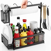 Grill Caddy for Outdoor Grill, BBQ Caddy with Camping Paper Towel Holder and Plate Holder, Picnic Utensil Condiment Kitchen Organizer for Camper, RV Patio Tailgate Essentials, Grilling Gifts for Men