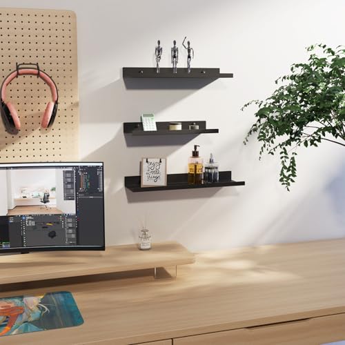 Qaxinmi Schwarze Schweberegale, 3er Set, Industrieller Stil Metall Wandregale, Verschiedene Größen Wandmontiertes Lagerregal für Schlafzimmer, Wohnzimmer, Badezimmer, Küche