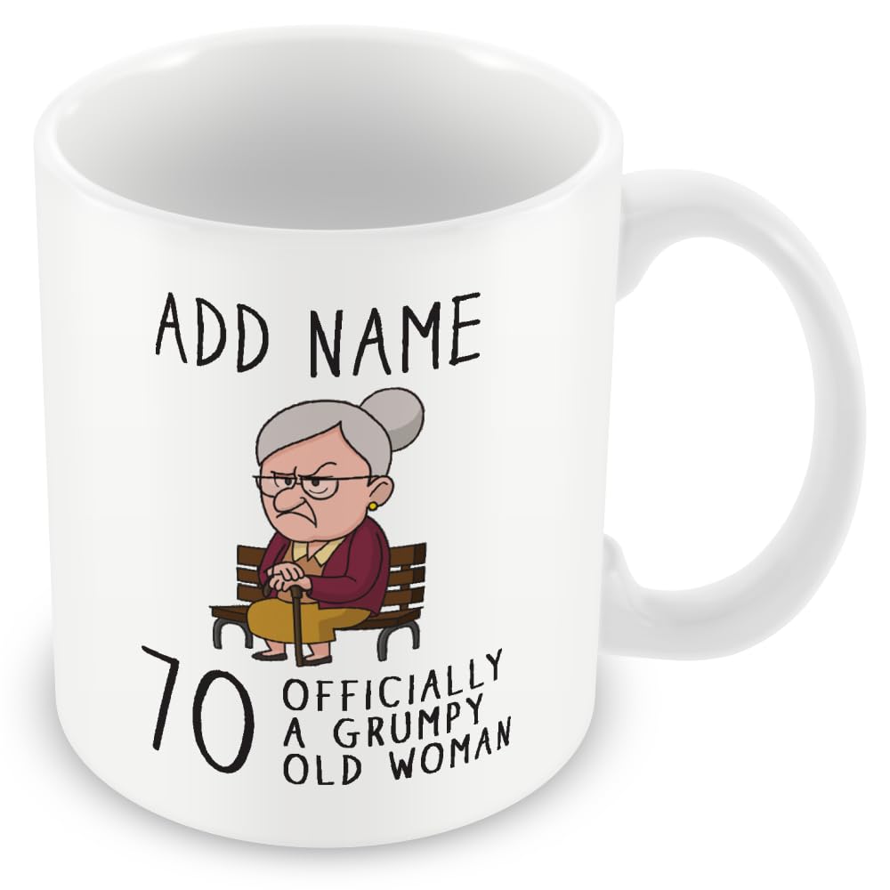 MUGGZ Personalised Grumpy Old Woman Mug – Officially 70 – Funny 70th Birthday Gifts for Women – Grumpy Old Woman Gifts – Add Name