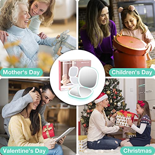 Wobsion Travel Mirror With Light, Rechargeable 1X/10X Compact Magnifying Mirror, Dimmable Pocket Mirror,Handheld Double Mirror With Light,3.5 Inch Travel Size,Portable For Handbag,Purse,Gift,Cyan #TOP7