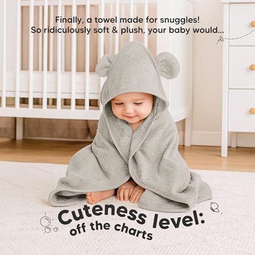 Image of KeaBabies 2-Pack Hooded Baby Towels for Newborn - 30x30 Soft & Absorbent Viscose from Bamboo Baby Bath Towels with Hood for Infant, Toddler,Kids,Boys Girls,Newborn Bath Essentials (Graphite, Petite)