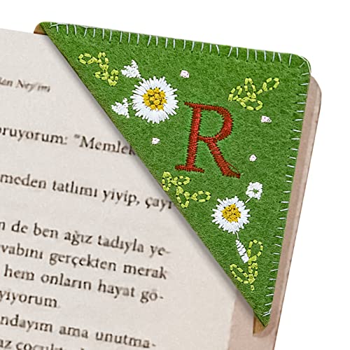 Zuihug Embroidered Corner Bookmark - DIY Custom Bookmarks with 26 Letters Felt Triangle Design - Embroidered and Handcrafted for Your Reading Pleasure (Summer, R)