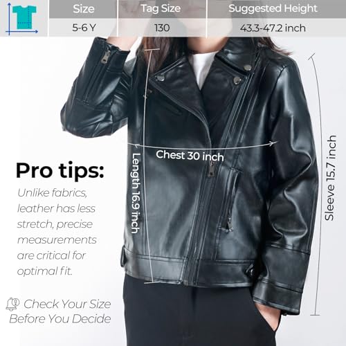 Elife Girls Fashion PU Leather Motorcycle Jacket Children's Outerwear Slim Coat 2-12 Years2