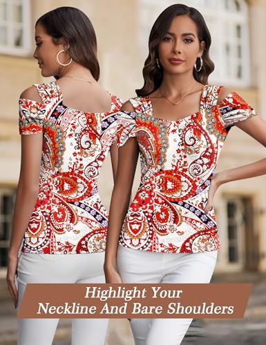 Image of Blingfit Cold Shoulder Tops Summer Tunic Shirts for Women T Shirts V Neck Short Sleeve Casual Tees Blouses 2026