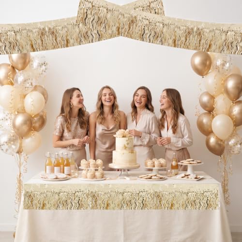 Image of BEISHIDA 3 Pack Champagne Wavy Foil Fringe Garland 30ft Tinsel Wall Decor