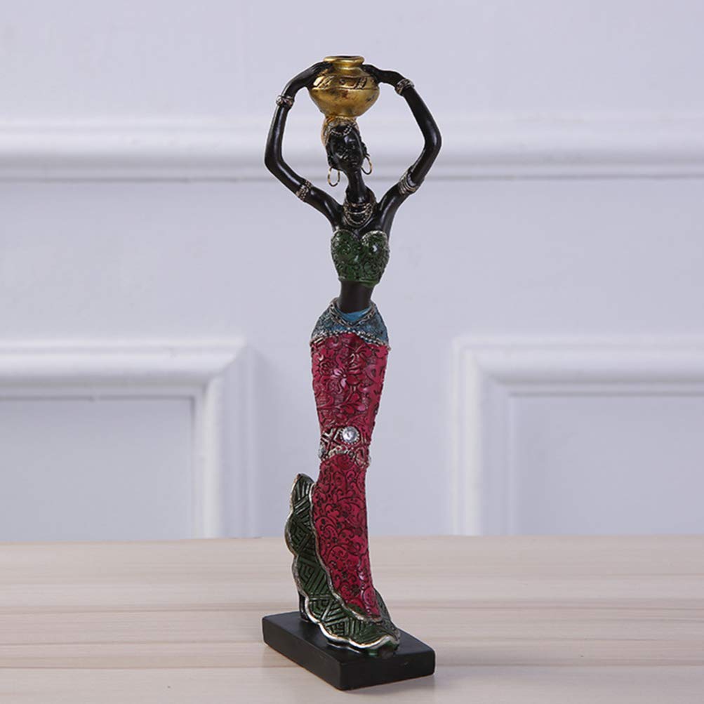 WINOMO 2 Stück Afrikanische Dame Skulptur Stammes Dame Figur Statuen Harz Handwerk Sammlung Statue Vintage Desktop-Ornamente