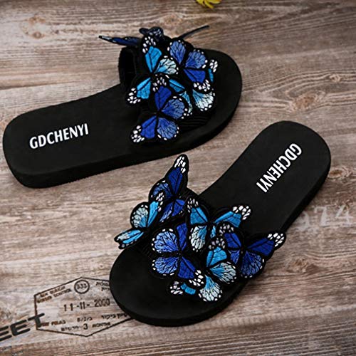 Image of MIOKE Summer Flat Slide Sandals For Womens Butterfly Platform Low Heel Comfy Nonslip Casual Beach Sandals