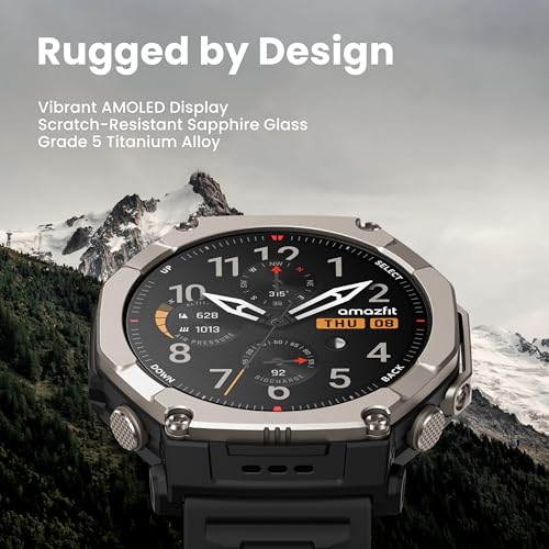 Amazfit T-Rex Ultra 2 Dual-Band GPS Outdoor Smartwatch, 51mm Ti Body, 1.5" Sapphire AMOLED Display, Flashlight, 30 Days of Battery, Offline Maps, 10 ATM, 180+ Sports Mode for Android & iPhone, Black view 2