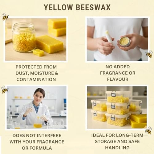 Image of Yellow Beeswax 250g Cosmetic Grade Wax for Lip Balm, Cream, Lotion, Soap & Candle Making | Smooth Texture & High Stability Raw Material