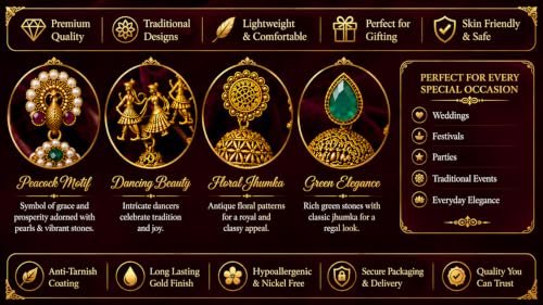 Image of jhumka box with 16 pairs of earrings | earrings for women | birthday gift for girlfriend| Oxidized & Antique