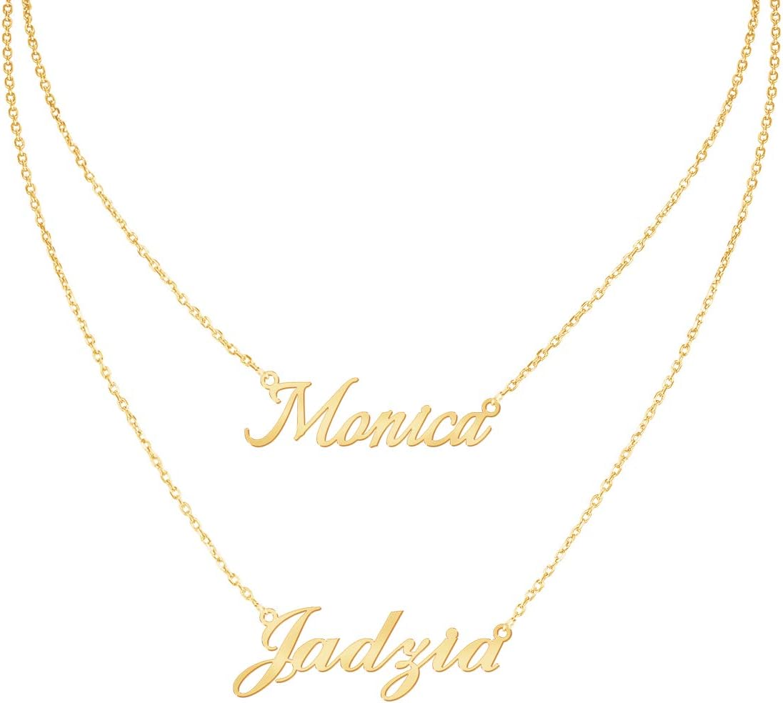 MeMoShe Layered Choker Name Necklace Personalized with Heart, Custom Nameplate Pendant 18K Gold Plated Christmas Gift