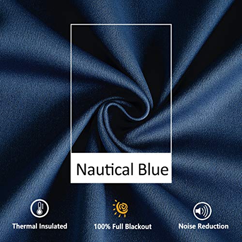 Image of Pom Pom Curtains 90 inch Navy Royal Blue Blackout Curtains Bedroom Windows Drapes Triple Weave Thermal Insulated Curtain Panels for Men Boys Nursery Room Studio Hotel 52 inchw x2 Panels Rod Pocket