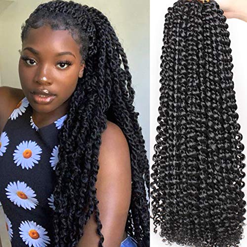 Leeven 7 Packs Passion Twist Crochet Braids Hair for Butterfly Faux Locs 24 Inch Long Water Wave Crochet Hair Hot Water Setting Passion Twists Braiding Hair Bohemian Braids Hair 1B#