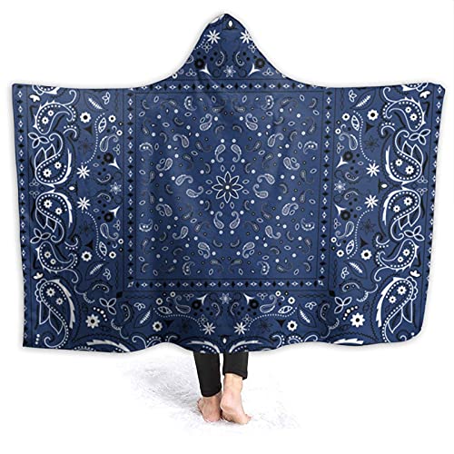 Soft Hoodie Blanket, Adult Men Women Wearable Hooded Blankets, Soft Cozy Blanket Blue Paisley Bandana Adult Men Women Wearable Hooded Blankets, Soft Cozy Blanket 80x60 Inchs