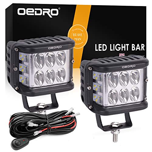 oEdRo Side Shooter LED Lights 2Pcs 4 Inch 60W Dual Row LED Pods Off Road Spot Flood Combo Beam Dual Side Cubes Work Light Driving Fog Lights for Trucks Jeep ATV SUV Boat, With Wiring Harness