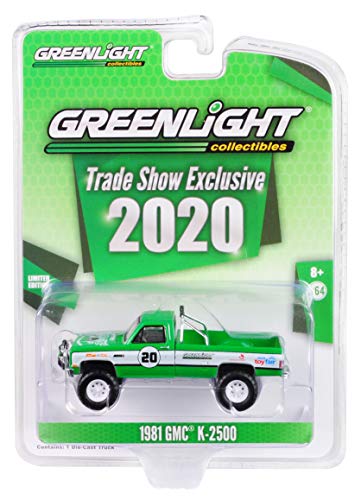 1981 GMC K-2500 Pickup Truck #20 Green and White GreenLight Stuntman Association 2020 GreenLight Trade Show Exclusive 1/64 Diecast Model Car by Greenlight 30102