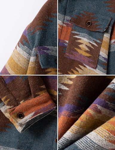 Image of FindThy Men's Brushed Flannel Shirts Ethnic Aztec Print Button Up Lapel Tribal Shirt Jacket Shacket