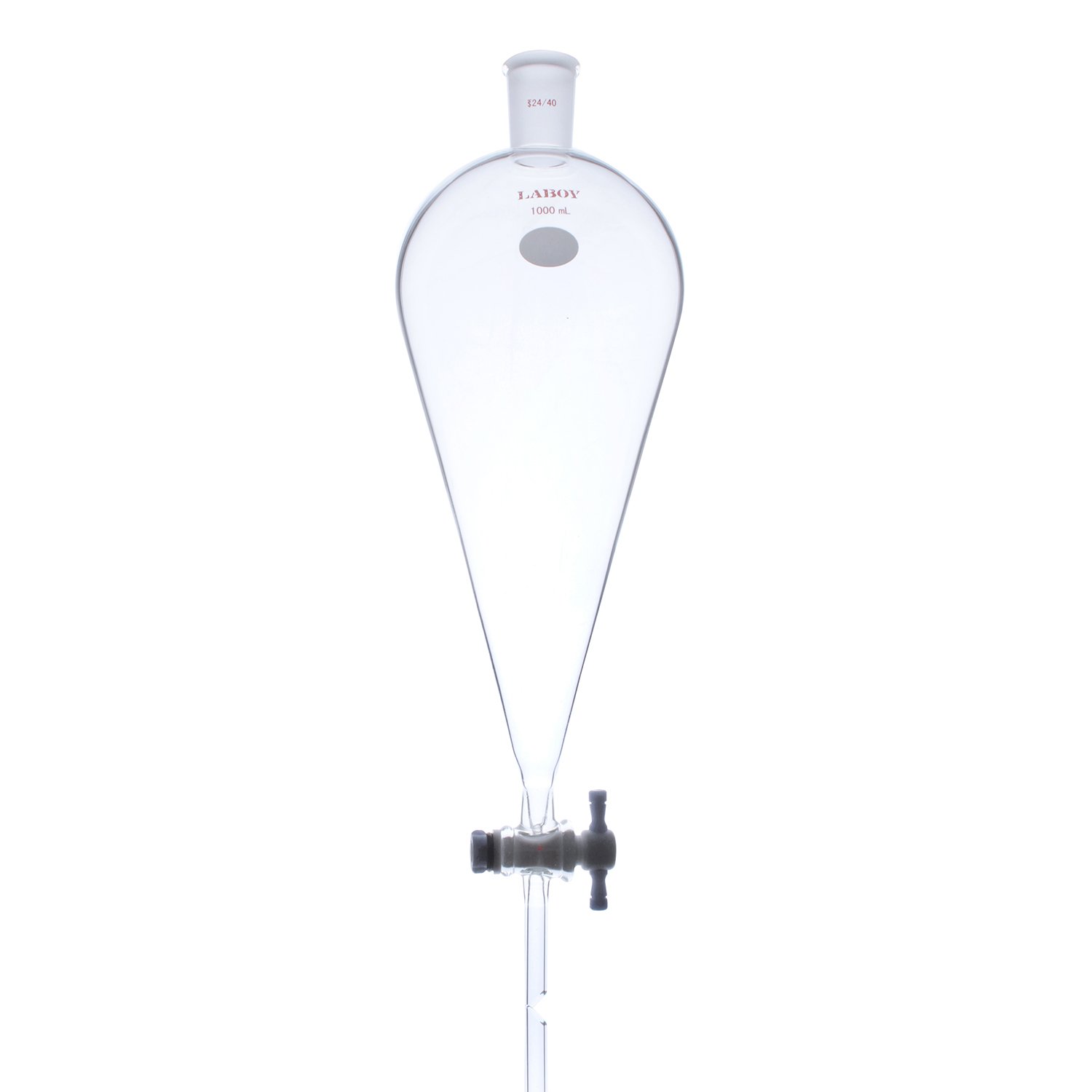 LABOY Glas Scheidetrichter 1000 ml mit 24/40 Gelenk oben und 4 mm PTFE Absperrhahn