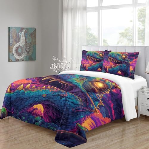 Housse de couette dinosaures 3D anti-glissement avec fermeture éclair 3 Pcs - 5
