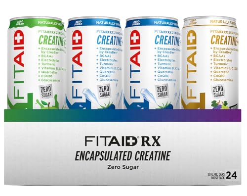Image of FITAID RX Zero Sugar Encapsulated Creatine Workout Recovery Drink All-In-One Blend BCAA Glucosamine Turmeric B-Complex Electrolytes Variety Pack 12 Fl Oz (Pack of 24) - Packaging May Vary
