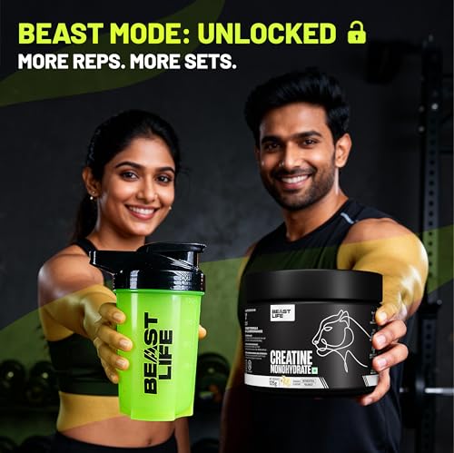 Image of BeastLife Micronised Creatine Monohydrate with Free Shaker | 125g | 33 Servings | Shikanji | NABL Lab Tested | Rapid Absorption for Muscle Strength & Athletic Performance | Super Micronised Creatine Powder