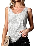 Sequin Tops for Women Sleeveless Scoop Neck Sparkle Shimmer Tanks Tops Sexy Party Base Tank Top Fashion Shimmer Cami Silver