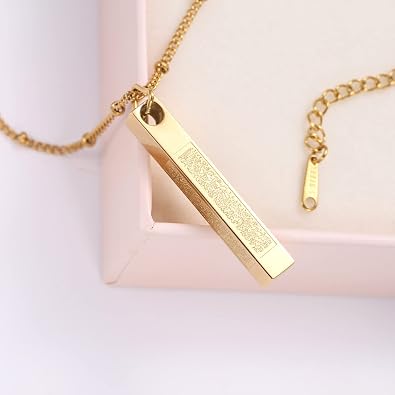 Qitian Islamic Jewelry Gifts for Women Muslim Pendant Gold Allah Arabic 3D Bar Necklaces Ayatul Kursi Necklace Islam Eid Ramadan Gifts for Women Men