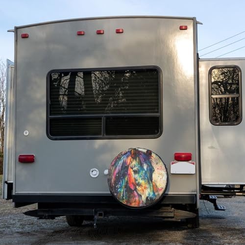 Image of Delerain Colorful Horse Watercolor Spare Tire Cover Wheel Protectors Sun Protector Waterproof for Trailer RV SUV Truck and Many Vehicle(16 Inch for Diameter 29 inch-31 inch)