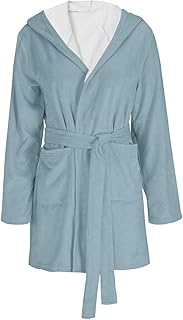 Regalos para Plush Bathrobes Manga Larga con Capucha Cálida Corto Bath Bath Sexy Fleece Sleep Robes with Pockets Ropa de Dormir Mujer Seda