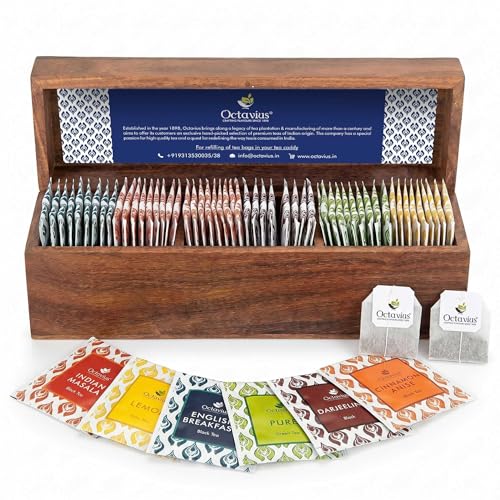 Octavius Dark Wood Gift Box with 60 Bags – Premium Assorted Black...