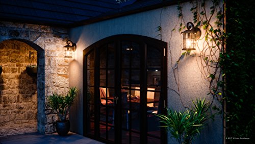 Image of Urban Ambiance Luxury Craftsman Outdoor Wall Light, Medium Size: 14.25 inch H x 8 inch W, with Tudor Style Elements, Wrought Iron Design, Natural Black Finish and Seeded Glass, UQL1042