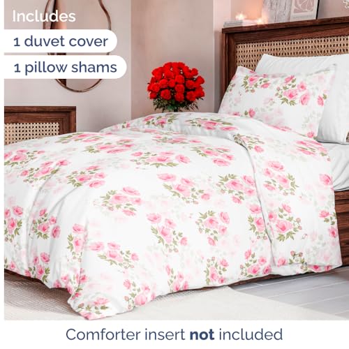 Image of Duvet Cover Twin /Twin XL Size Set - Extra Soft Floral Duvet Cover 68 x 90 with 1 Pillow Sham - Comfy, Cozy, Breathable Floral Bedding Set - Hotel Luxury & Fade Free with Zipper Closures & Ties - Bloom