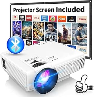 2023 Upgraded Mini Projector with Bluetooth and Projector Screen, Full HD 1080P Supported Portable Video-Projector, Home Theater Movie Projector Compatible with HDMI,VGA,USB,AV,Laptop,Smartphone