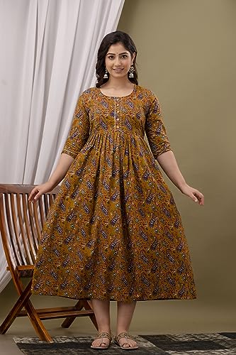 Image of Maternity Feeding Kurti for Women | Cotton Blend Anarkali Dress with Nursing Zip for Pre & Post Pregnancy