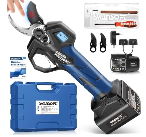 SWANSOFT PRU30 電動剪定鋏 850W 30mm切断 Amazon | 【3-クリック 速い引金連動】2025 新機能SWANSOFT PRU30 電動