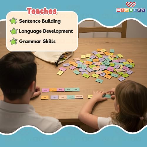 Image of Wembley Sentence Building Game for Kids Age 4-8 Years | Montessori Educational Word Spelling & Vocabulary Learning Toy | English Reading, Grammar & Sight Words Activity with Colorful Word Tiles